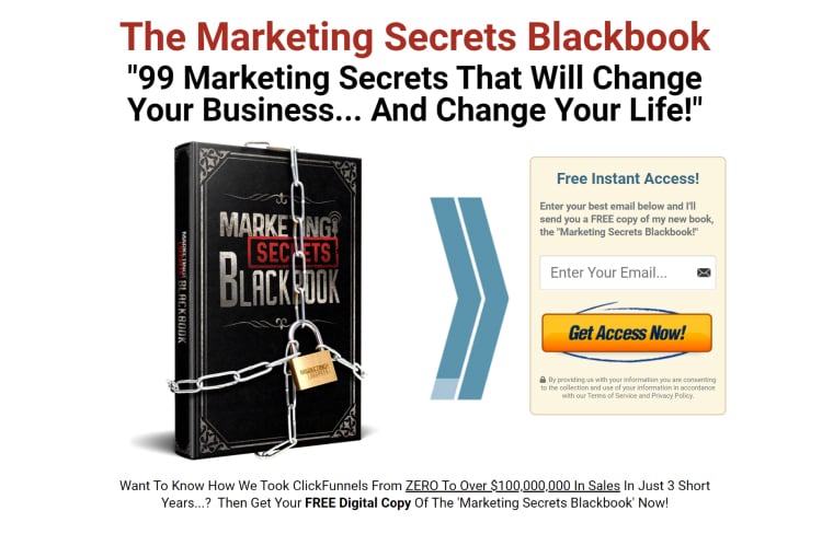 ClickFunnels, Marketing Secrets Blackbook, get access now call-to-action example.