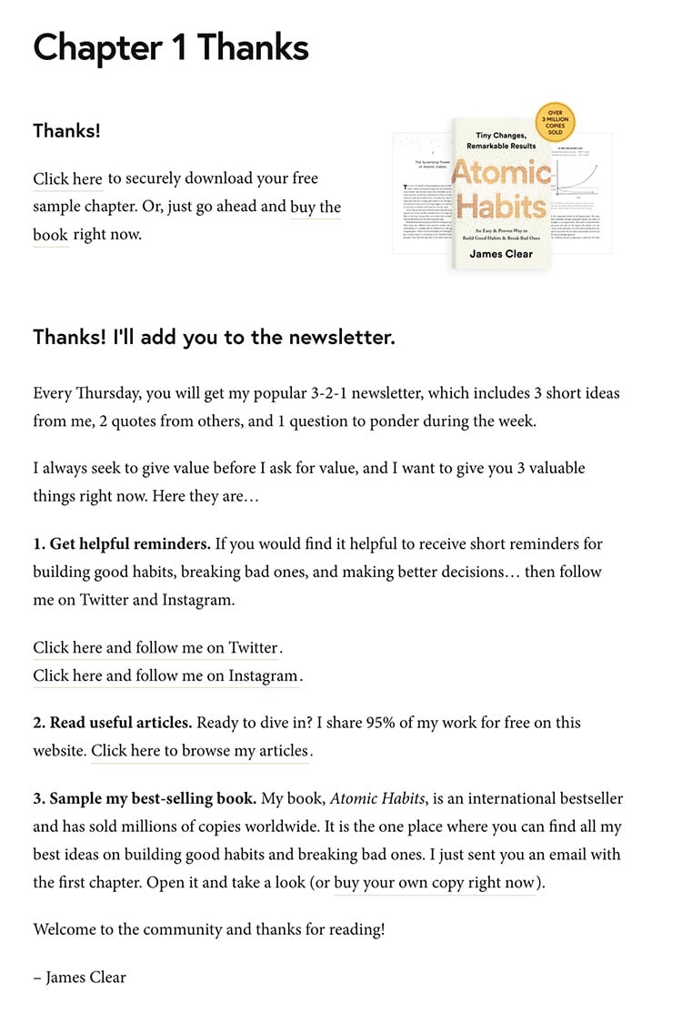 atomic habits thank you page