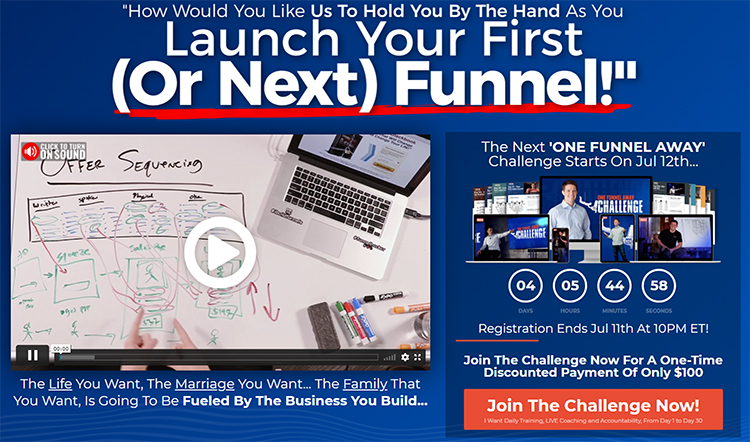 Free (Or Paid) Challenge, One Funnel Away example. 