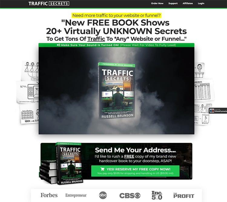 Traffic Secrets Video Sales page. 