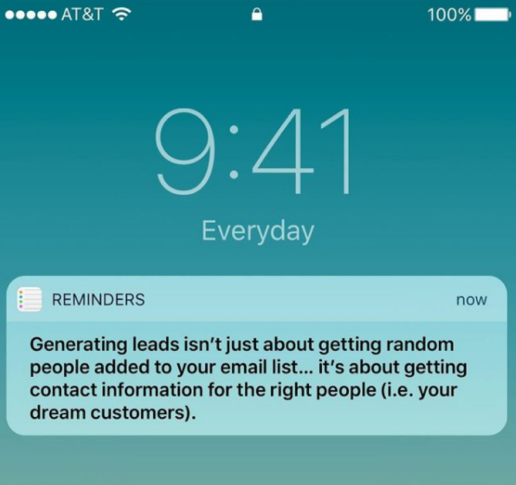 High-Quality Leads vs Low-Quality Leads cell phone notification reminder example. 