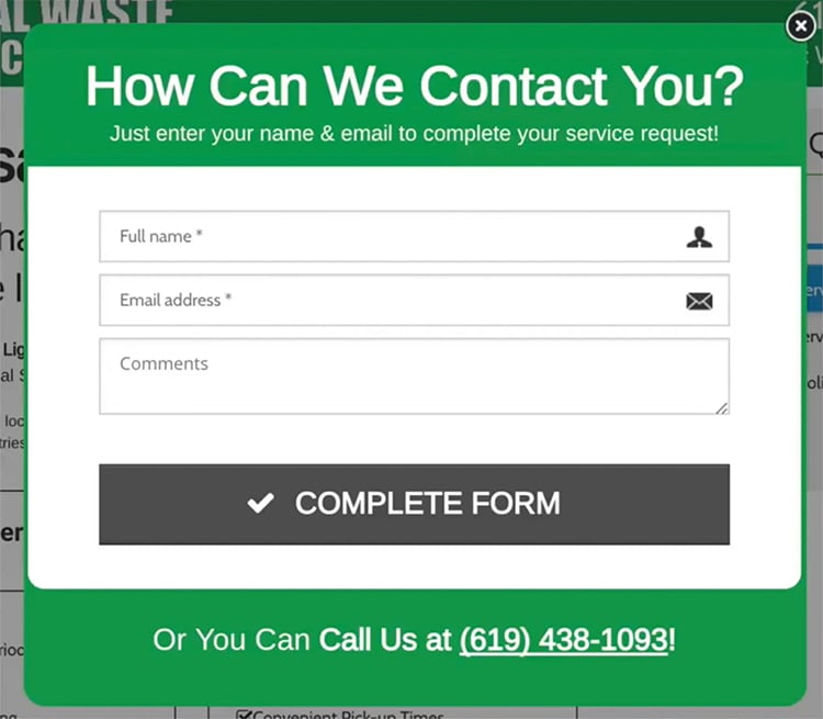 pop up box with contact form