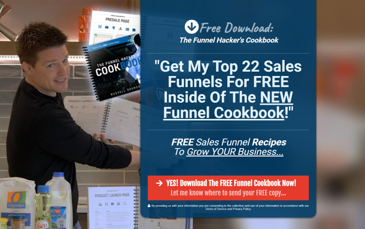 The Funnel Hacker Cookbook website squeeze page example. 