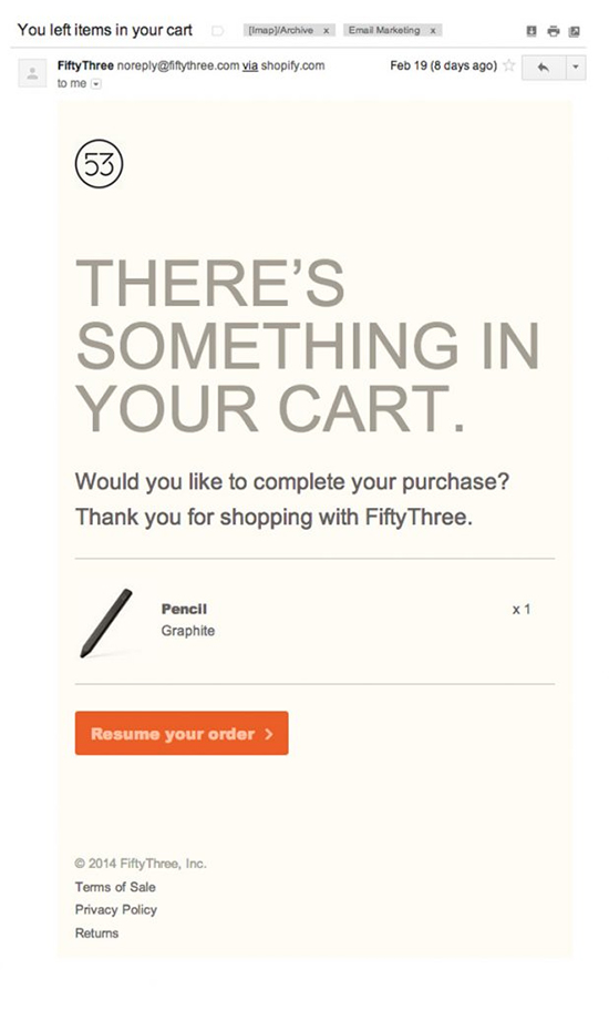 cart abandoned customer email