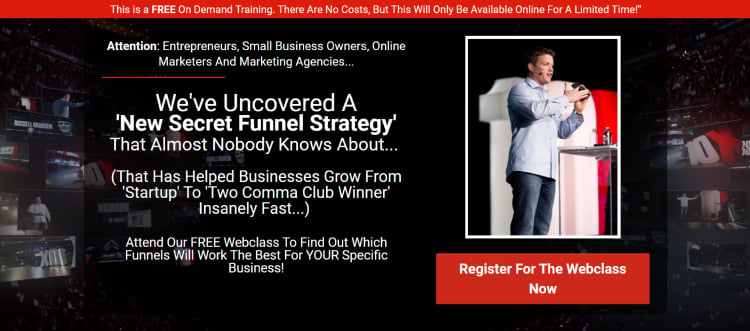 Clickfunnels Secret Funnel Strategy free webinar squeeze page.