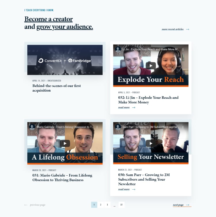 Squeeze Page as a Homepage, blog post and podcast episodes. 