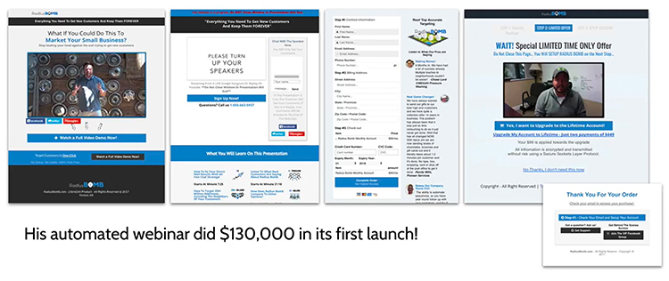 The potential customer would register for the webinar.

They would be taken to the webinar page to watch a pre-recorded presentation.

They would then be shown an order form for Derreck’s service. 

Finally, they would be offered a special, one-time upsell.