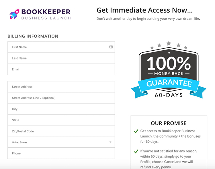 bookkeeper order page