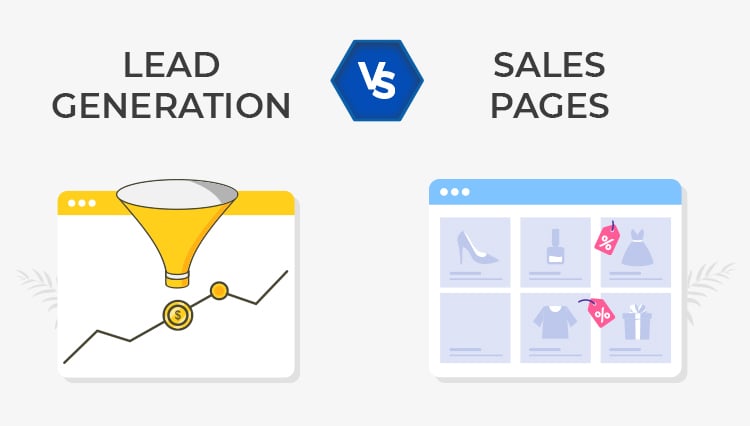 Lead Generation vs. Sales Page graphic.